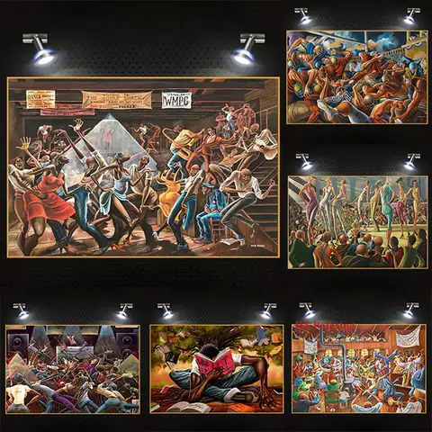 Ernie Barnes Classic Artwork Painting "The Sugar Shack" African Black Jazz Musicians Canvas Poster Wall Art Pictures Home Decor