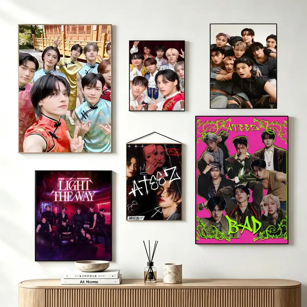 Dynamic K-Pop Group A-ATEEZ Poster Self-Adhesive Wall Art HD Print For Dorm Teen Room Decor Gift