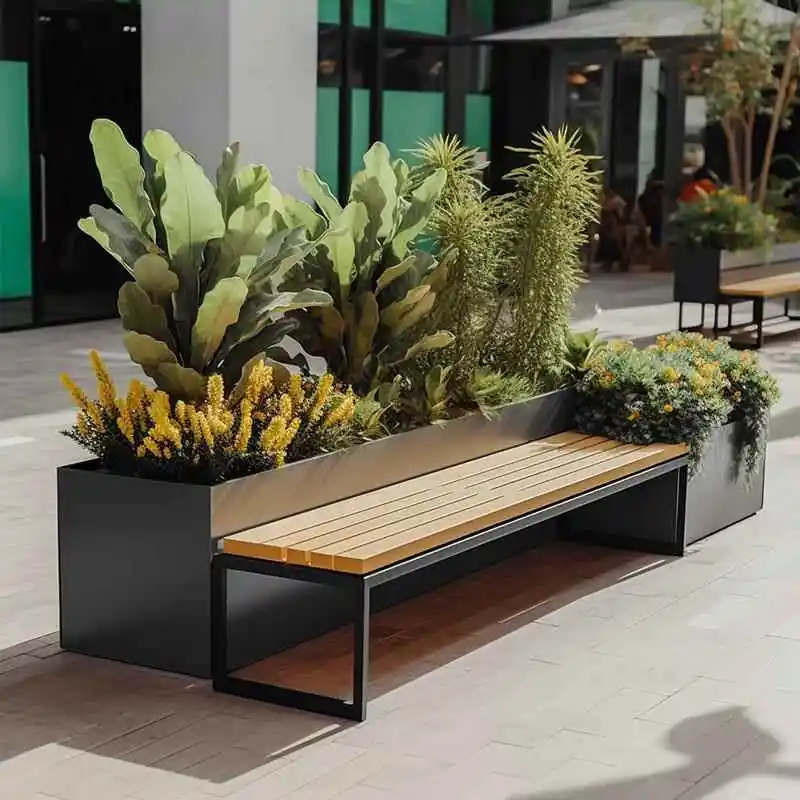 

Commercial Street Flower Bed Seat Fence Partition Office Building Sales Wrought Iron Outdoor Flower Box Seat Combination Customi
