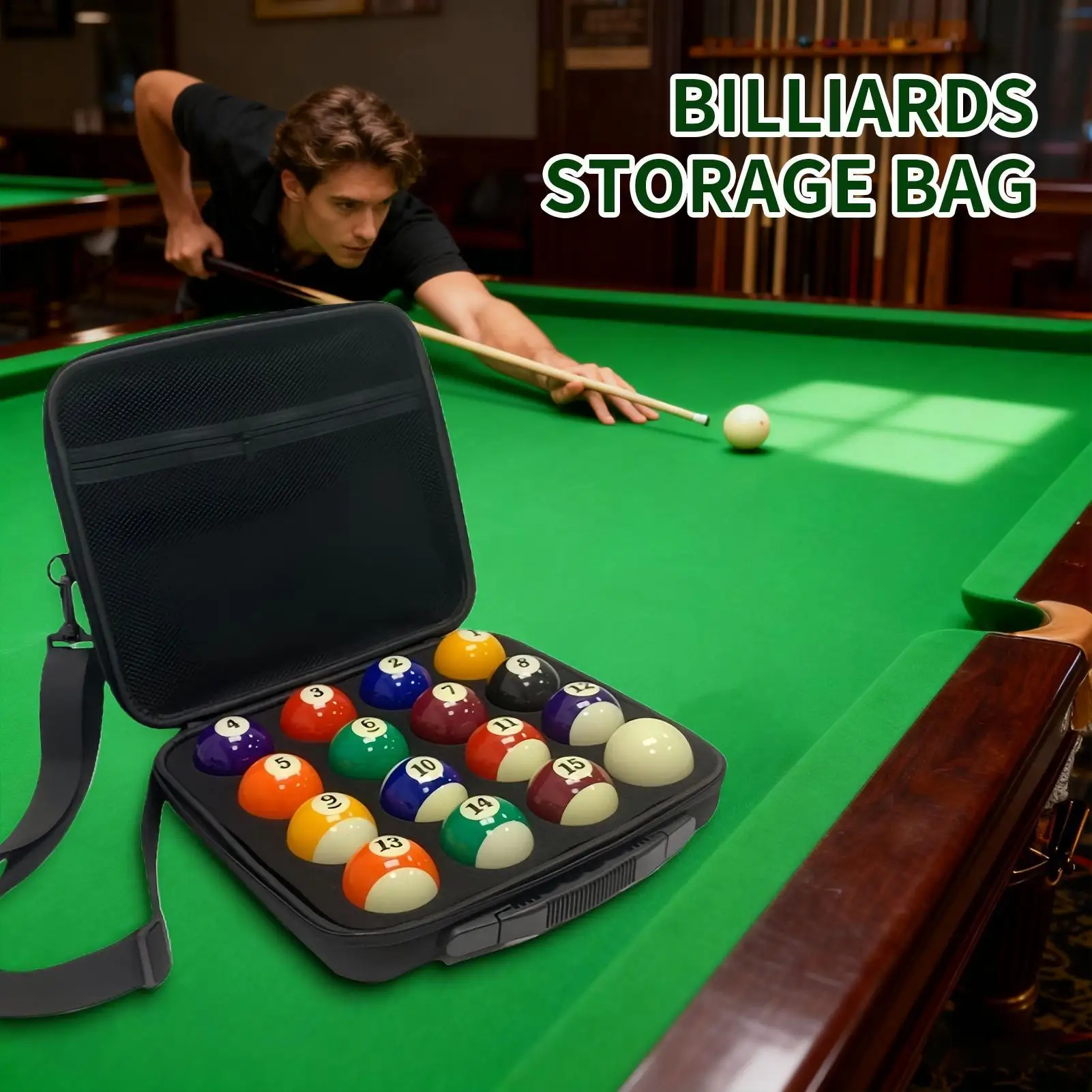 Custodia per palline da biliardo Portaoggetti portatile per palline da biliardo Scatola da viaggio per biliardo con manico e tracolla per la casa