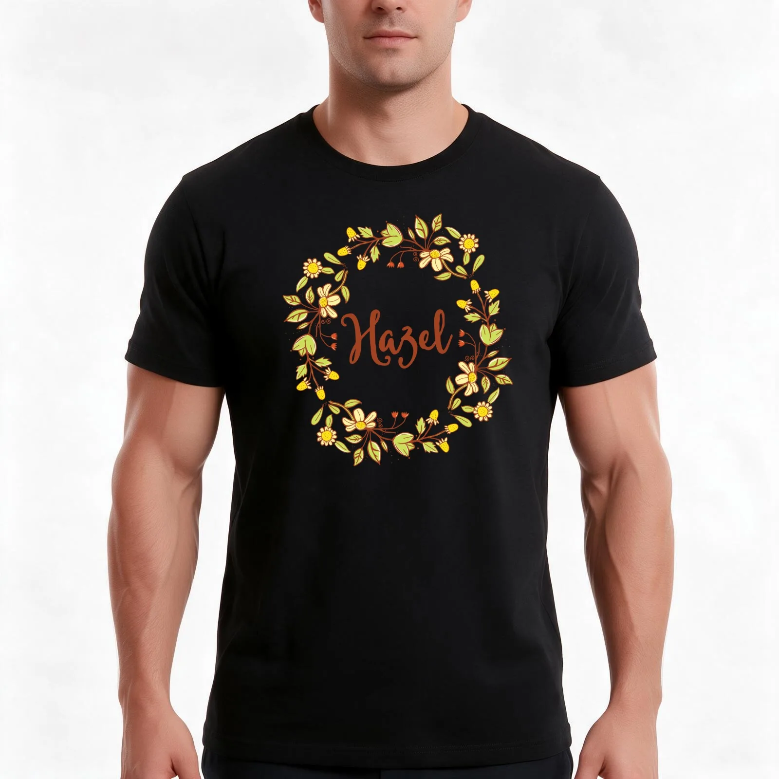 Hazel lovely name and floral bouquet wreath T-Shirt, Summer Casual Cotton Tee, Oversized Streetwear Tops, Vintage Graphic Print