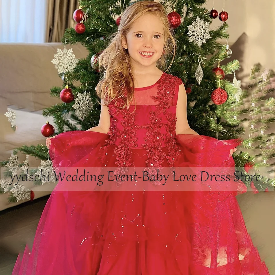 

Red Flower Girl Dresses 2023 Girls Junior Bridesmaid Dresses Puffy Party Dresses Formal Princess Gowns For Wedding Party Tulle