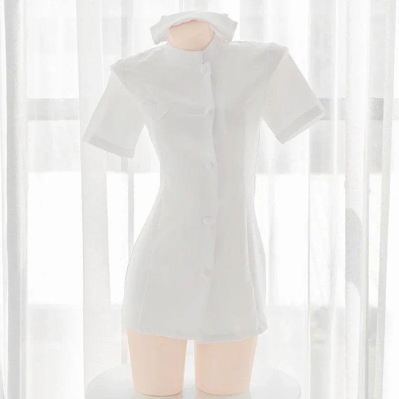 Anime Movie Sexy Nurse Suits Uniform Cosplay Womens Lolita Sexy Costumes Short Sleeve Dress&Hat Set Halloween Cos Party Gifts