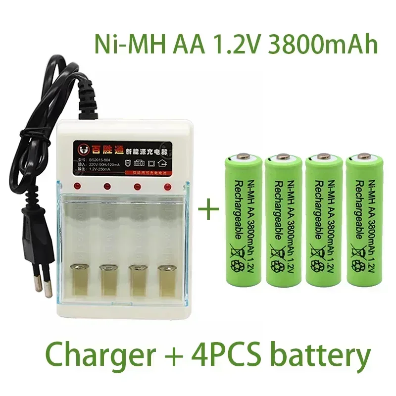 New AA 1.2V 3800mAh battery Ni-MH rechargeable battery for Toy Remote control Rechargeable Batteries AA 1.2V battery+Charger