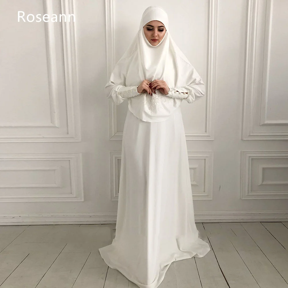 Muslim Fashion Ivory A-line Wedding Dresses High Collar 2023 New Design Applique Full Bride Dresses Floor Length robe de mariée