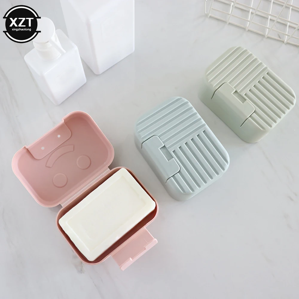 Nordic Style Soap Box Dish Plate With Lid Lock Sealed Travel Portable Soap Case Leakproof Container Holder Bathroom Soap Storage