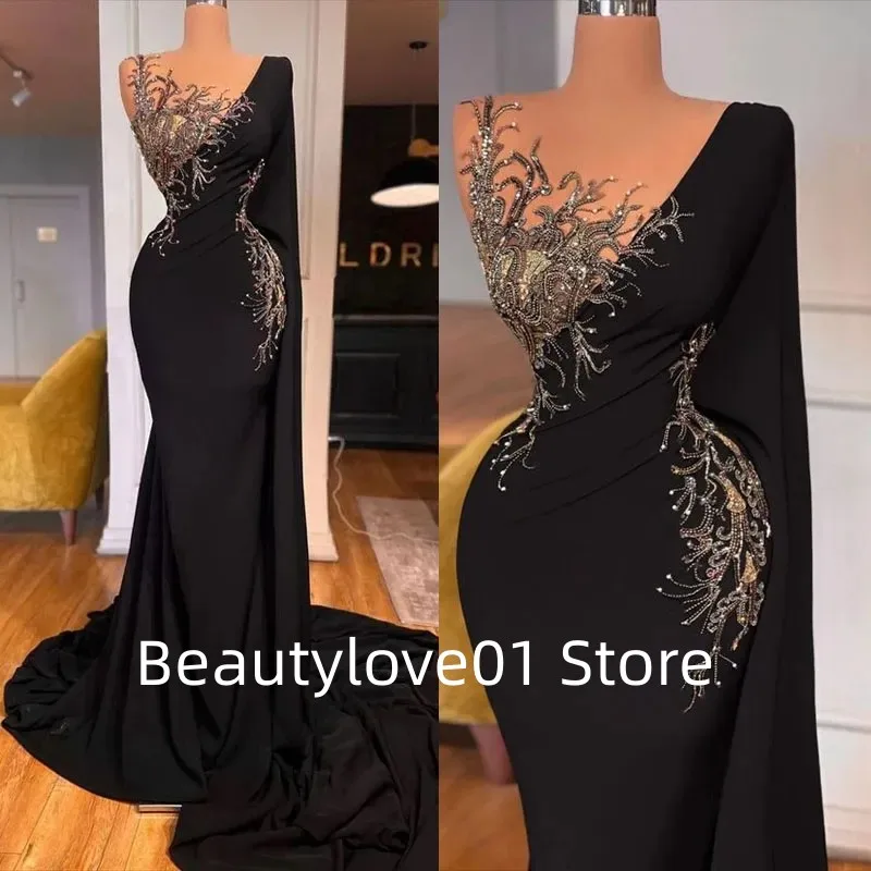 Elegant and elegant O-neck evening dress, fashionable chiffon sticker mermaid ball dress, sequin chiffon custom fashion formal