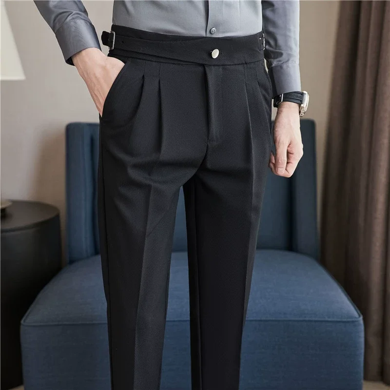 British Autumn New High Waist Formal Pants Business Fashion Casual Suit Pants Holmes Belt Design Social Formal Pants Size 29-36