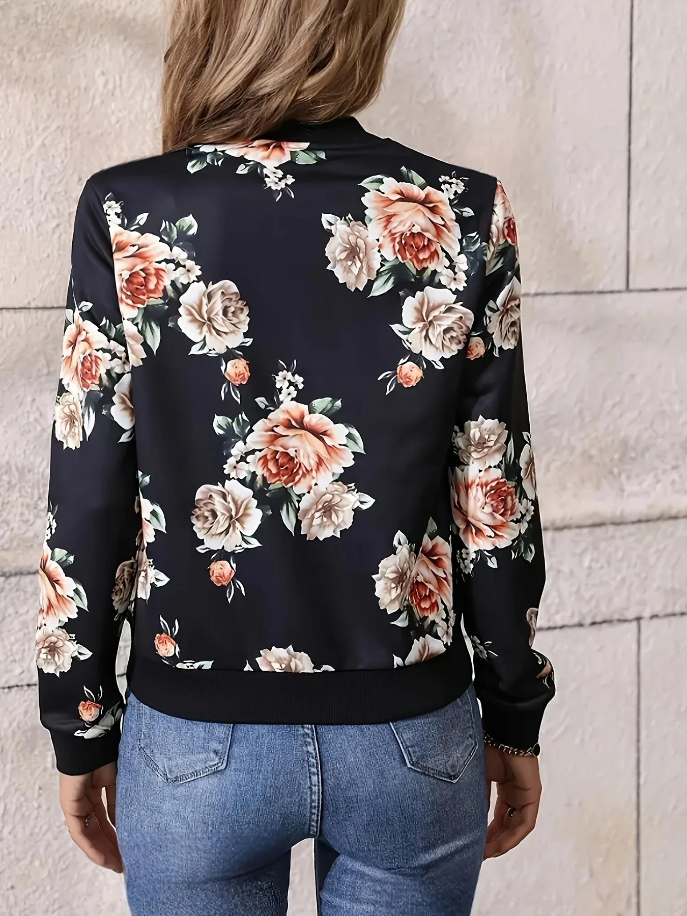 Trendy Fashion Women's Floral Pattern Printed Jacket with Zipper Front Design