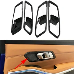 Car Interior Door Handle Bowl Cover Trim Frame Carbon Fiber Look Stickers for BMW 3 Series G20 2019 2020 2021 Accessories