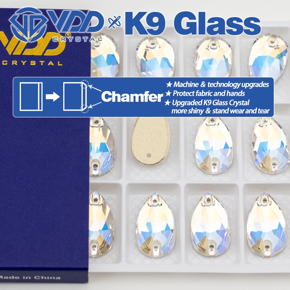 VDD S256 Moonlight Pear Top Quality K9 Glass Sew On Rhinestones Crystal Flatback Sewing Strass Stones For Garment Wedding Dress