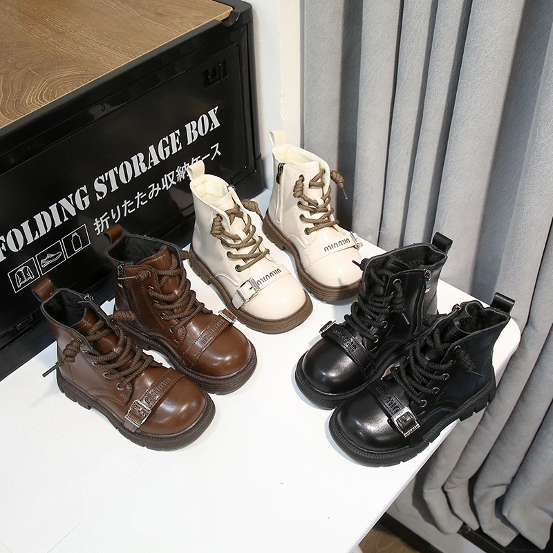 

2025 New Children Ankle Boots Autumn New Buckle Girls Soft-sole Non-slip Princess Leather Shoes Outdoors Kids Short Boots