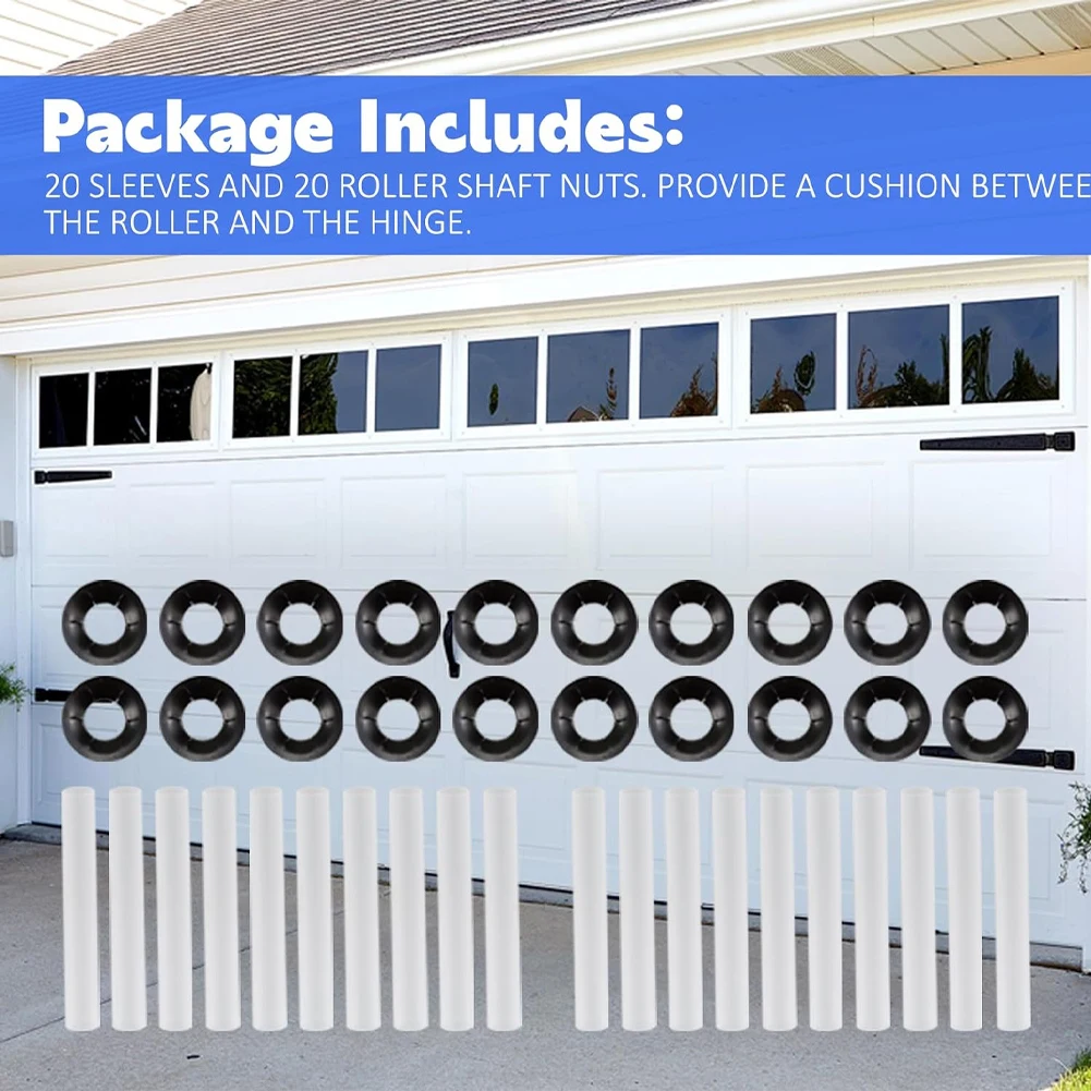 20Pcs Garage Door Hinge Quiet Roller Sleeves Roller Shaft Gaskets Quiet Garage Door Rollers Bearing for Rollers with Clean Stems