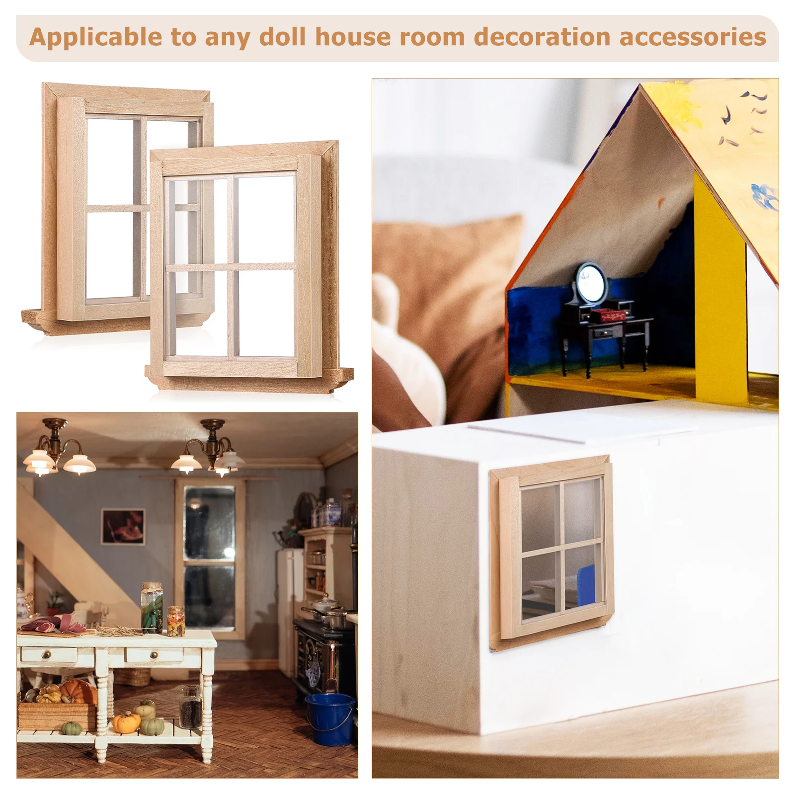 Quatro grades janela quebra-cabeça materiais casa móveis molduras minúsculas decoração brinquedos em miniatura quarto das crianças modelo de exibição rústico