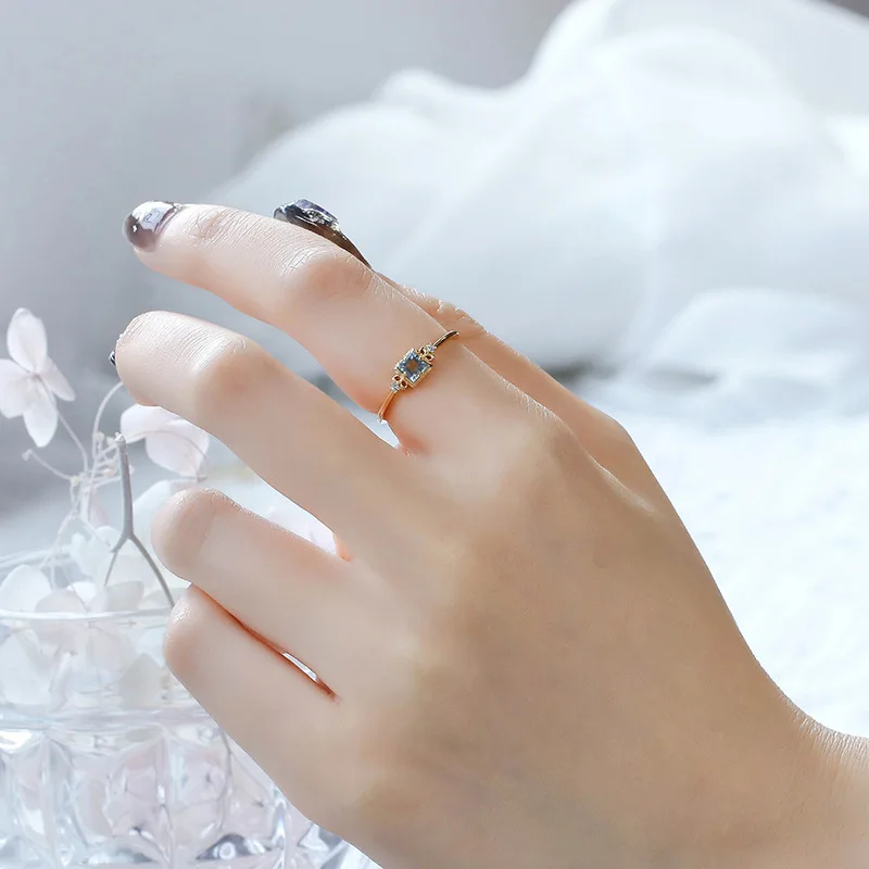 LAMOON Wedding Engagement Ring For Women Natural Aquamarine Gemstone Rings S925 Silver Gold Plated Fine Jewelry Exquisite Bijou image 5
