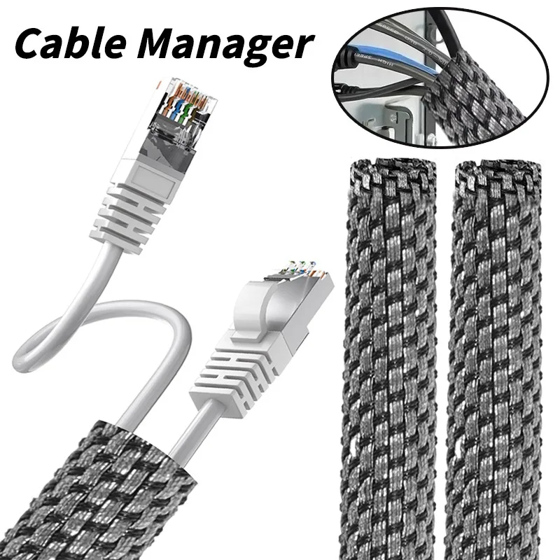 Cable Management Sleeve Braided Cable Anti Tear Bite Wrapping Line Sleeves for Desk PC TV Wire Protector Line Wrap Cover