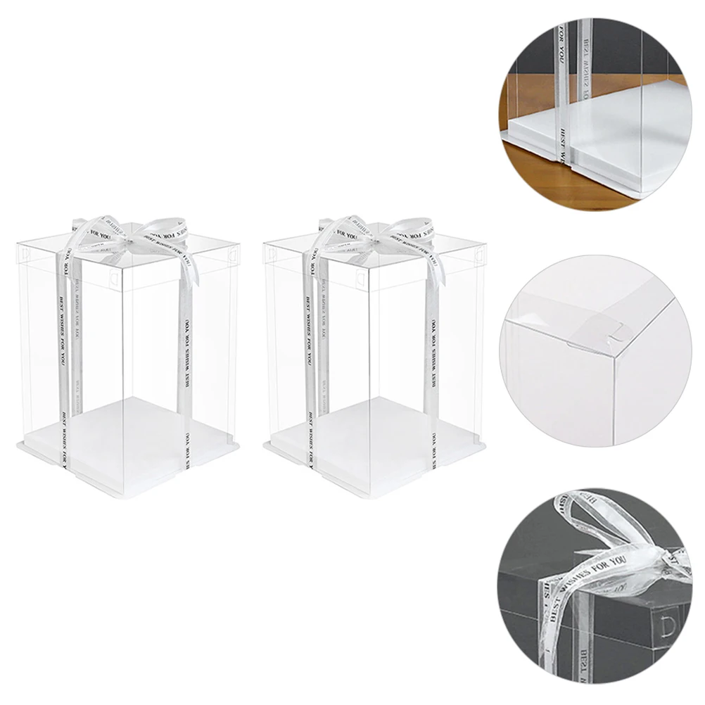 

2pcs 3 In 1 Birthday Boxes Clear Transparent Packaging For Cake Pastry Floral Decoration Food Grade Pet Material Oil Waterproof