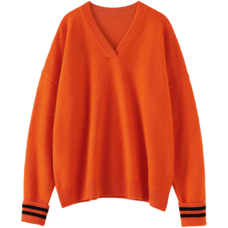 100% cashmere inverno quente camisola feminina novo 2022 designer mais recente moda para mulher 2022 roupas laranja pulôver