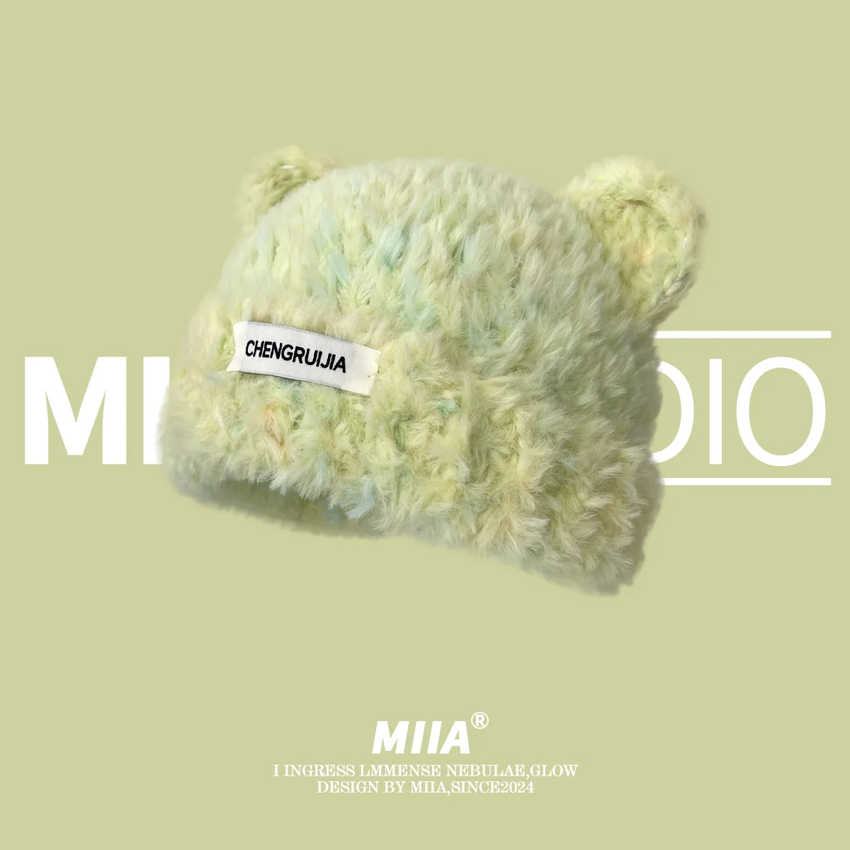 Słodkie kolorowe uszy niedźwiedzia Dzianinowa wełniana czapka Mieszana nić Jesień Zima Ciepła ochrona uszu Pullover Hat Cute Dopamine Beanie Cap — zdjęcie 5