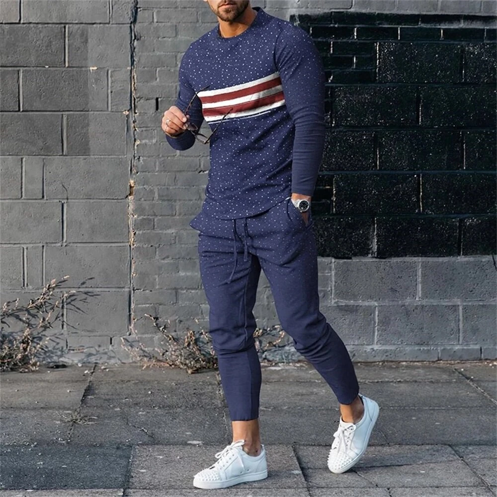 2024 Autumn Tracksuit Long Sleeve T Shirt sweatpants Suit Men Streetwear Vintage Sweatshirt Oversized Men Clothing 2 Piece Sets