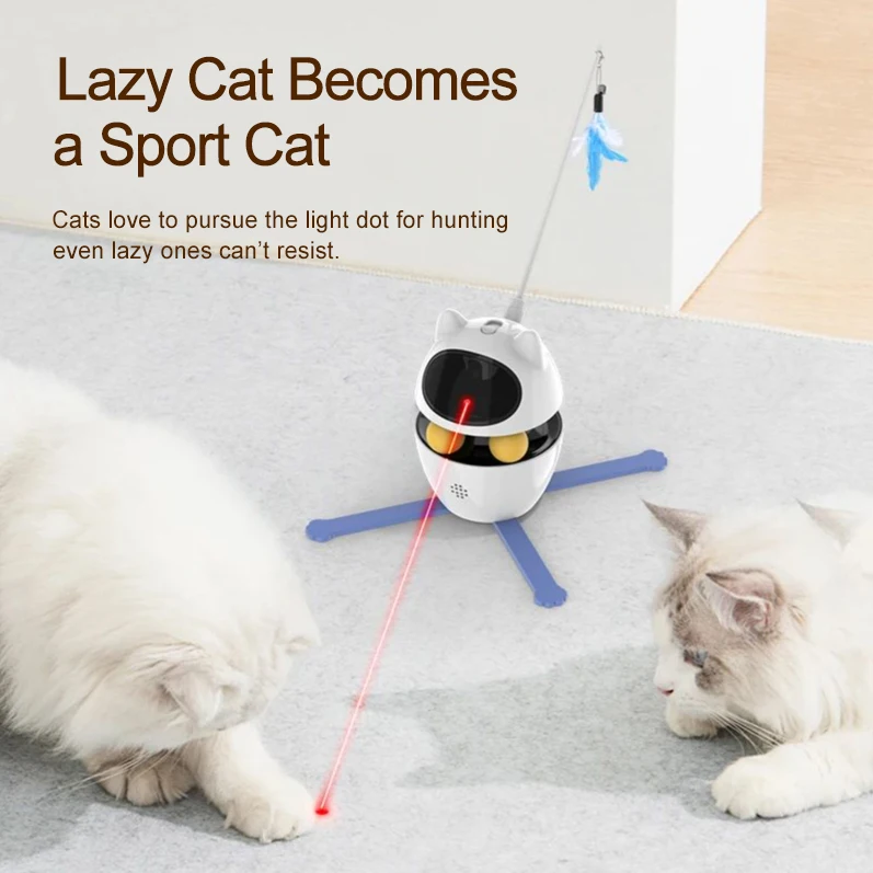 ROJECO 3 In 1 Interactive Cat Toys with Rolling Ball Automatic Cats Laser Toy with Feathers Wand Self-moving Indoor Pets Toy