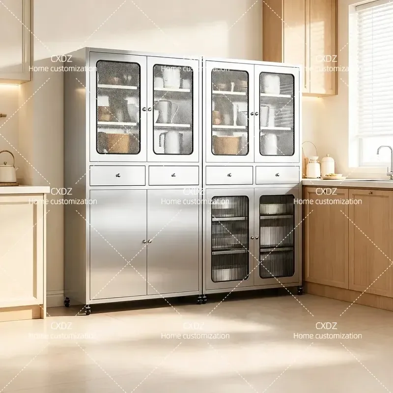 304 Stainless Steel Side Cabinet Kitchen Drawer Cupboard Dining Room Tea Cabinet Pot Storage Locker Household Furniture