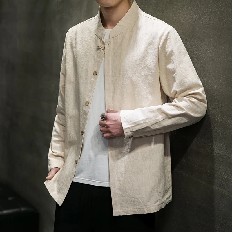 

Linen irt Long Sve Embroidered Stand Collar Cotton Linen Casual Top Chinese Sle Faion Urban Loose Fit Button Detail