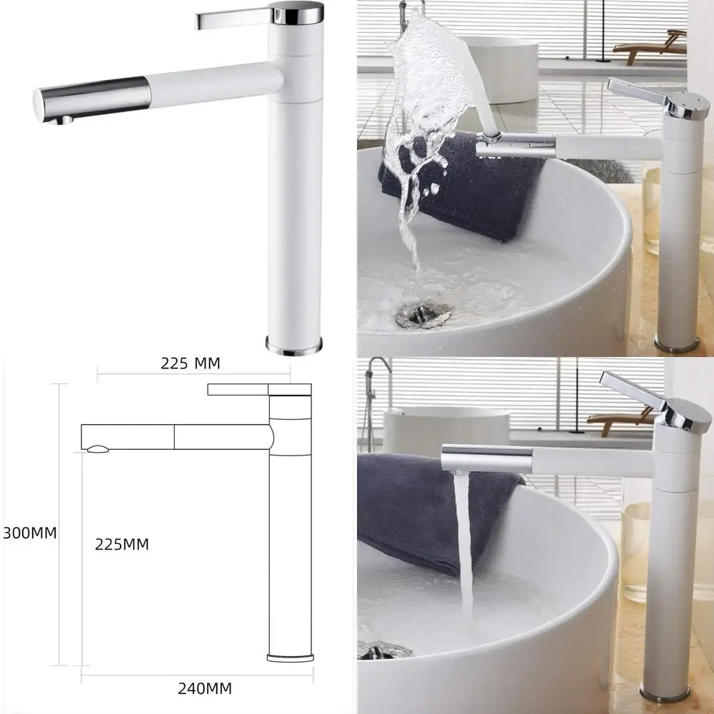 

«Обертовый на 360 градусов излив, латунный смеситель для раковины с одной ручкой и высокой сосудкой и белым смесителем для ванной комнаты»