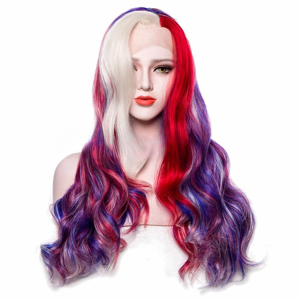 تسليط الضوء على اللون الأرجواني الأحمر مختلط الاصطناعية الدانتيل الجبهة غلويليس سحب الملكة الباروكة #3