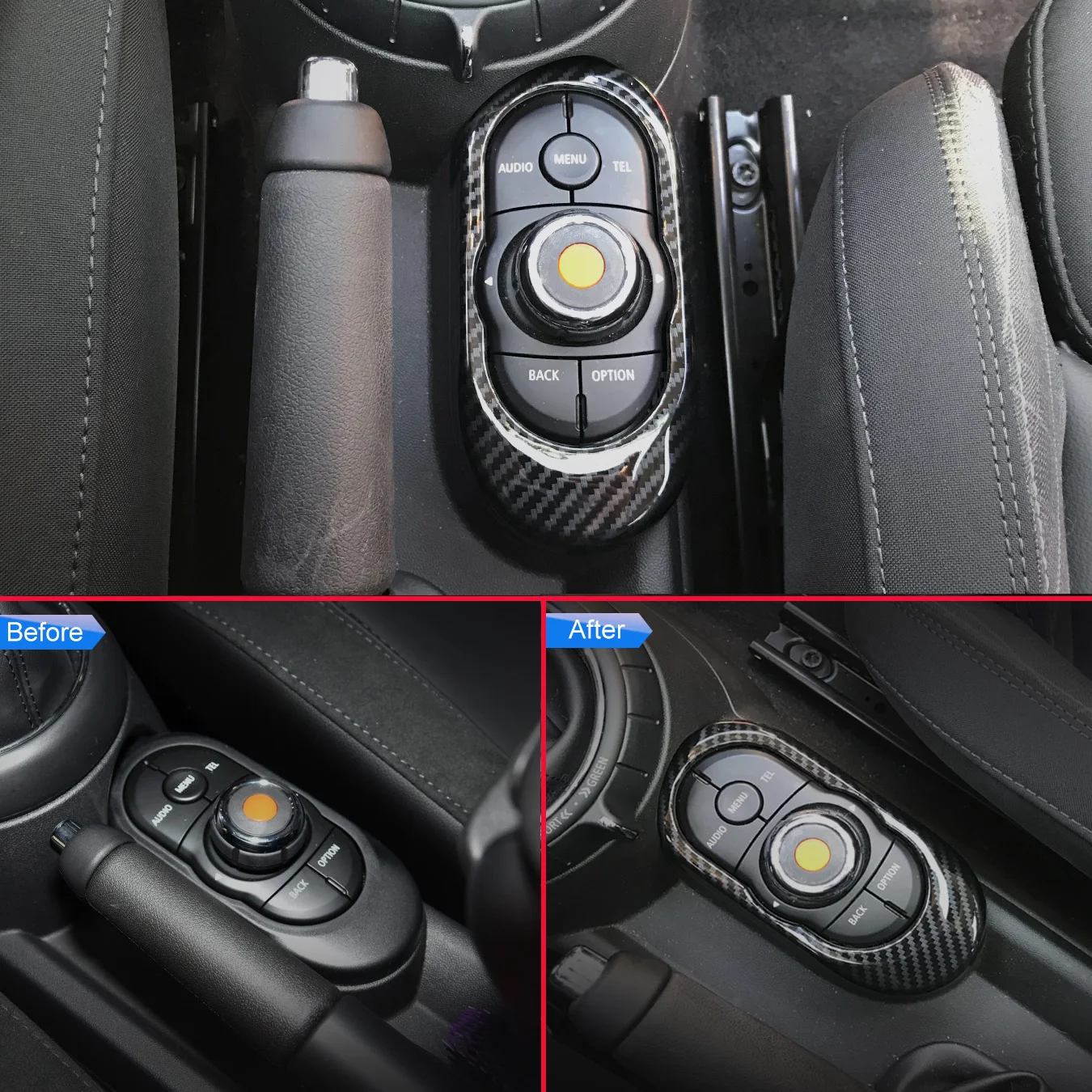 For Mini F55 F56 F57 2015-2021 Carbon Fiber Dashboard Media Audio Adjust Switch Cover Surrounds Interior Trims Hatch Convertible