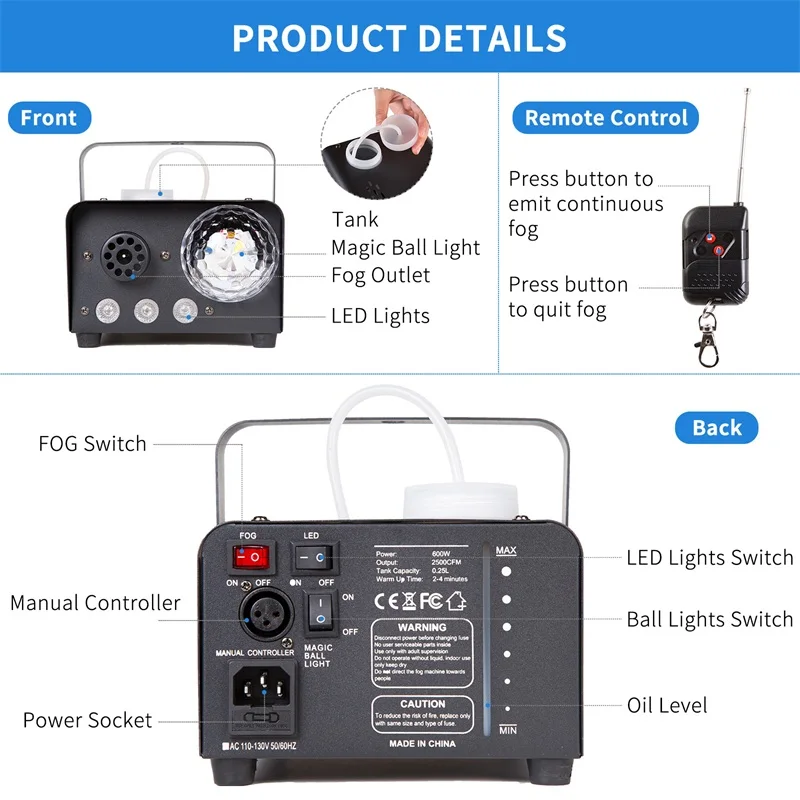 Imagem -03 - Fog Machine com Controle Remoto sem Fio Fog Machine para dj Disco Festa de Halloween Casamento Halloween Stage Effect Rgb 500w