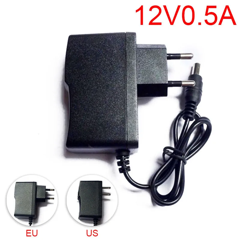 AC ke 100 - 240V DC adaptor daya suplai adaptor pengisian 12V 0,5 A 500mA US EU Plug 5.5mm x 2.1mm untuk lampu Strip LED