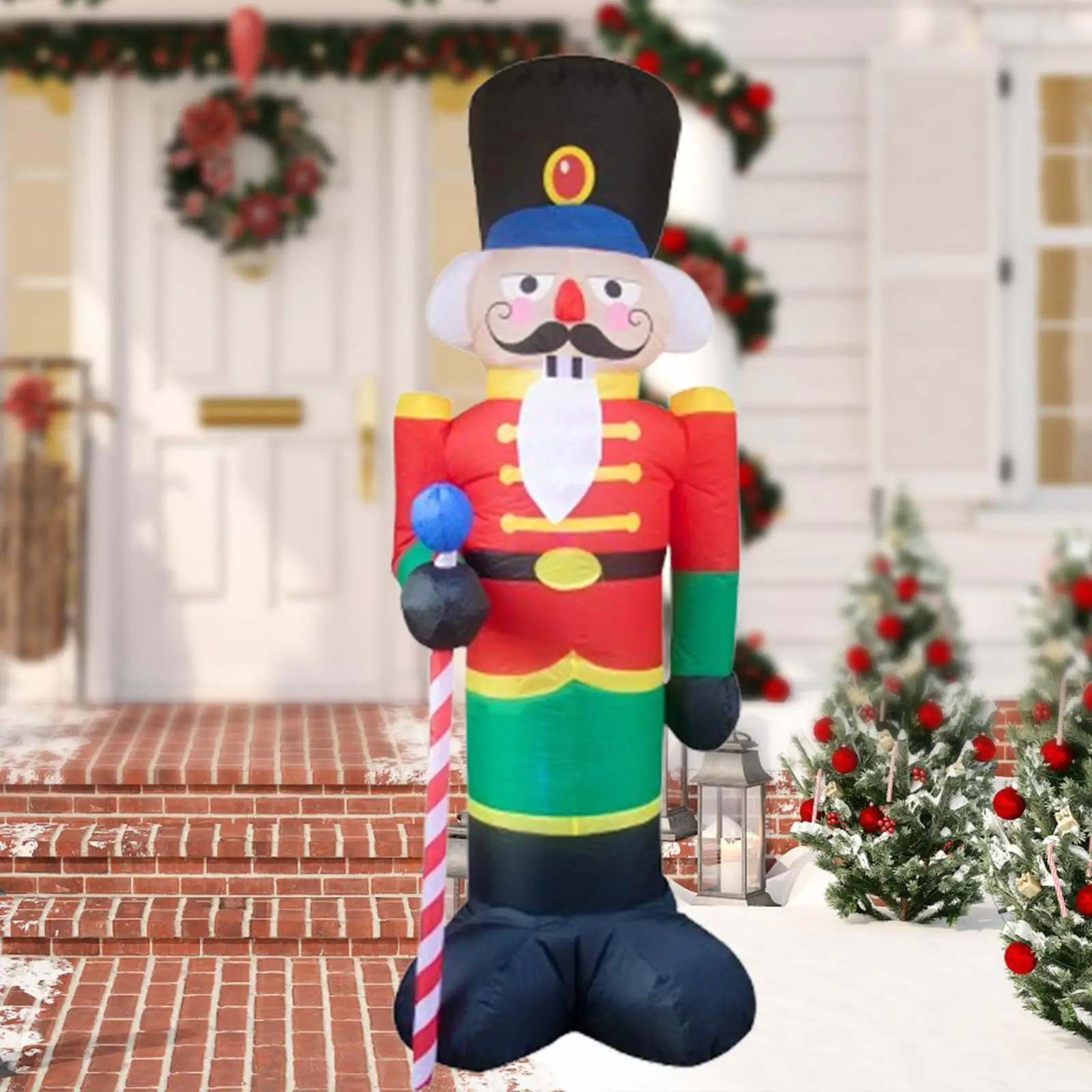 Christmas Inflatable Nutcracker Soldier with Built in Fan and Ropes Prop Lawn LED Lights for Courtyard Fence Porch Garden Patio