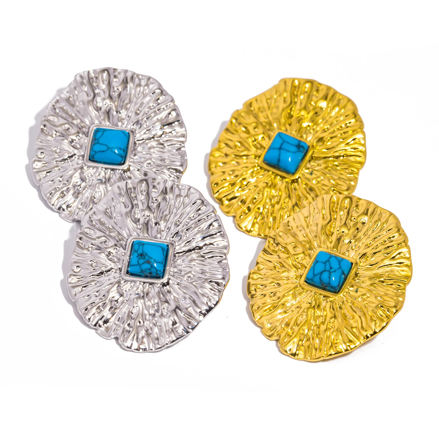 Oval Shaped Wrinkled Stainless Steel Earrings for Women