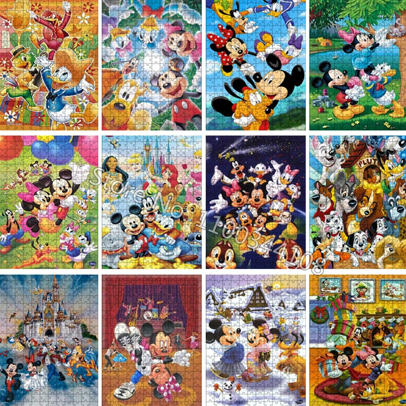 Disney Mickey Mouse Jigsaw Puzzle 300/500/1000 Pieces Cartoon Puzzle Children Intellectual Educational Toys Decompress Handcraft