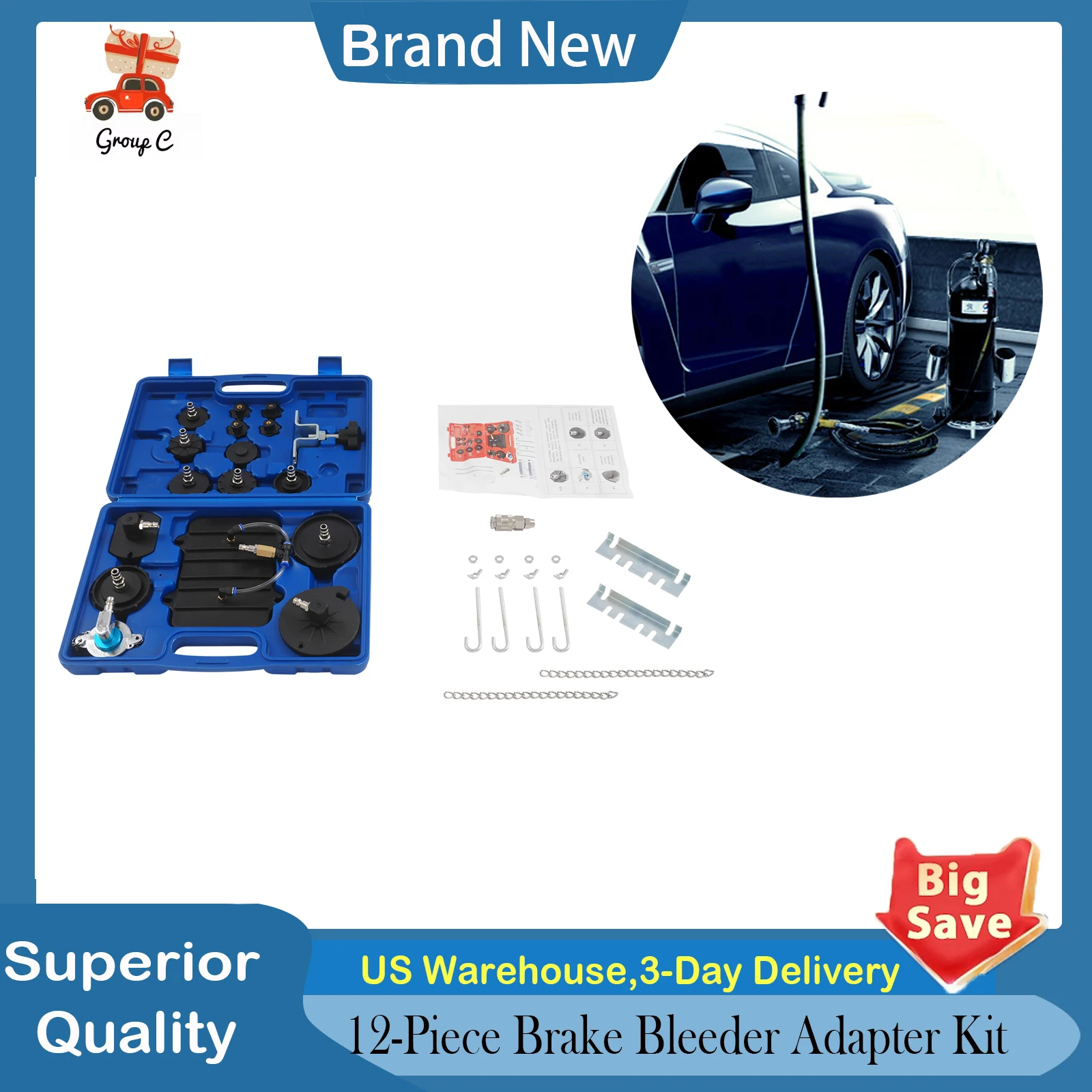

Комплект адаптеров для прокачки тормозов из 12 предметов, универсальный инструмент для уплотнения тормозной жидкости, комплект для прокачки главного цилиндра, подходит для Nissan/Honda/Toyota