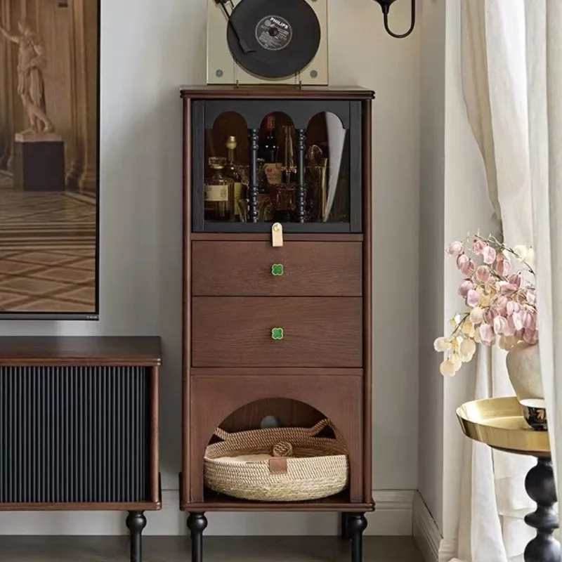retro small apartment solid wood bucket cabinet, living room side cabinet, antique home sofa, vertical cabinet, storage locker