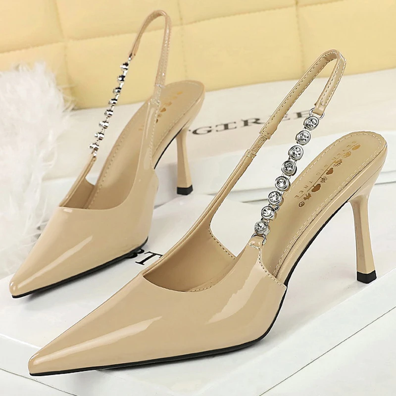 أحذية BIGTREE تصميم سلسلة حجر الراين بكعب عالي مثير طرف مدبب للنساء مضخات بكعب ستيليتو 8 سنتيمتر صنادل صيفية بكعب عالي #5