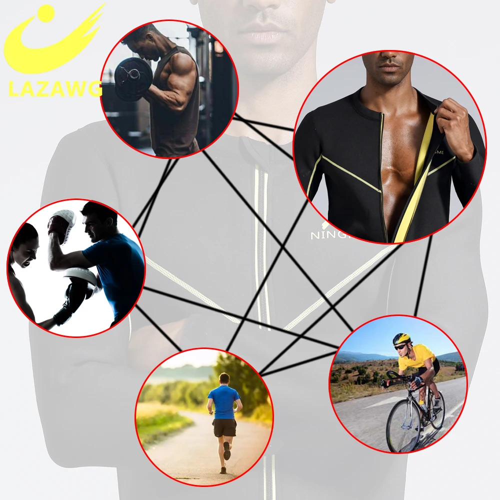 LAZAWG-Conjunto de traje de Sauna para hombres, pantalones cortos moldeadores de cuerpo, chaleco de entrenamiento de cintura de neopreno, camisa de entrenamiento para quemar grasa