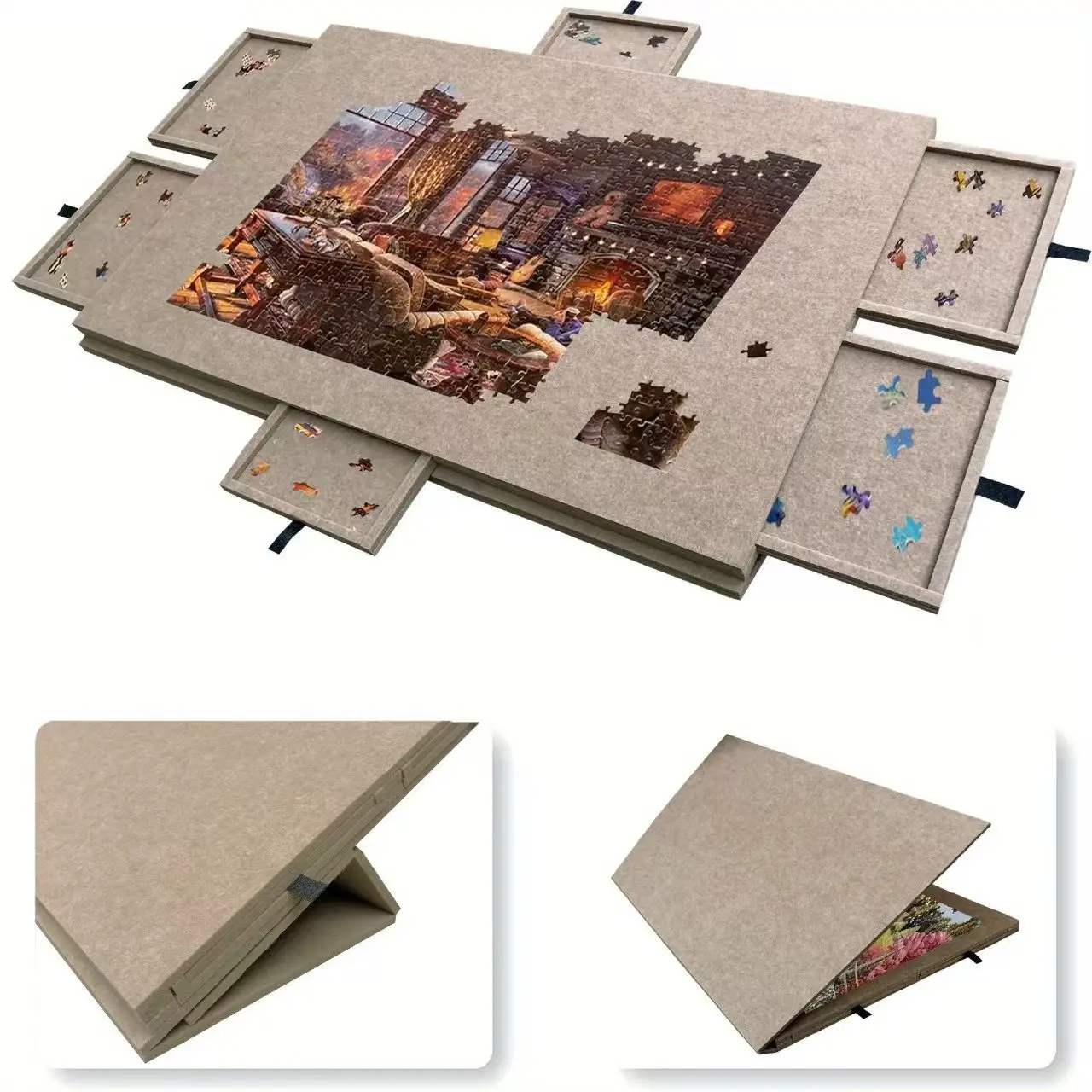 Foldable Kids Felt Puzzle Table with 6 Drawers and Stand, Educational Sorting Toy New Arrival Portable Learning Game New Product