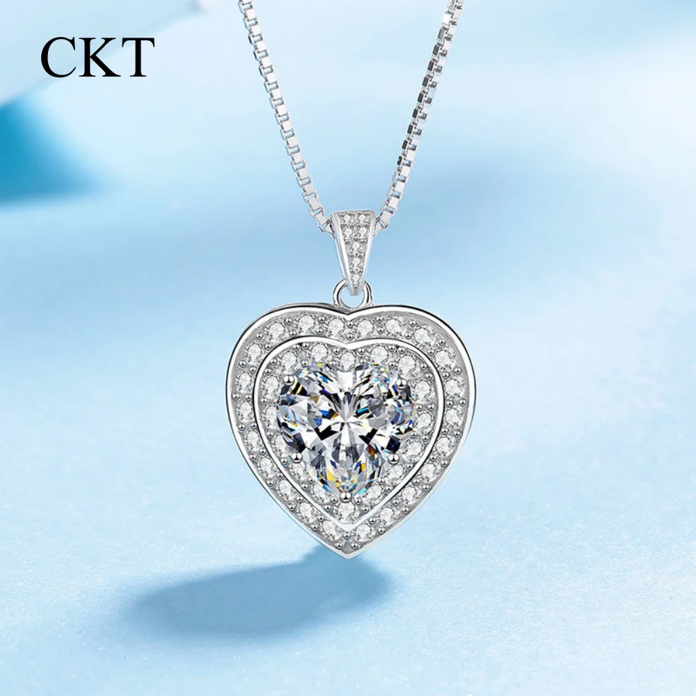 CKT For Women Platinum Pt950 Fine Jewelry Chain with Sweet Heart Cut D Color 4ct Moissanite Necklace Pendant Diamond Gift