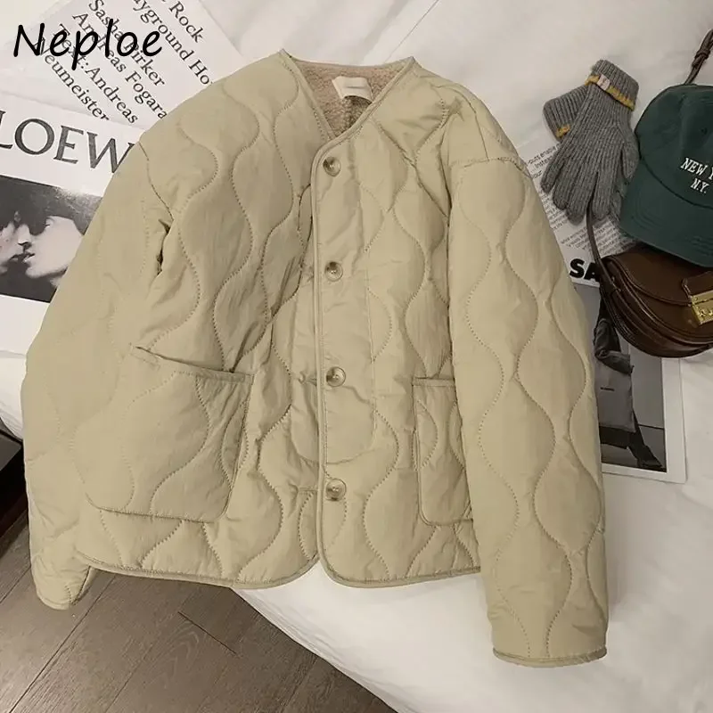 Neploe Berber Fleece Panelled Sweet All-match Parkas 2024 Winter New Warm Women Clothing Korea Elegant Chic Plaid Casual Jacket