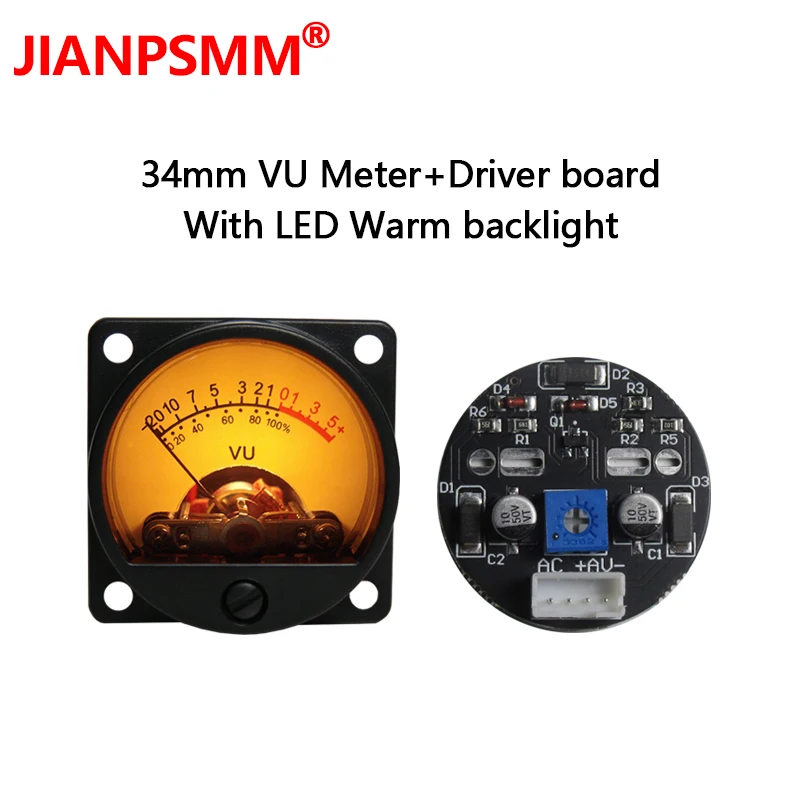 34mm Vu Level Audio Meter LED Warm Backlight With Driver Board Connect The Power Amplifier Output Used For Car CD Modification