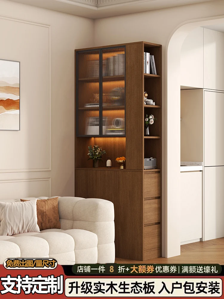 

Sofa crevice storage cabinet corner bookcase narrow glass with door side pull locker cream wind vertical cabinet