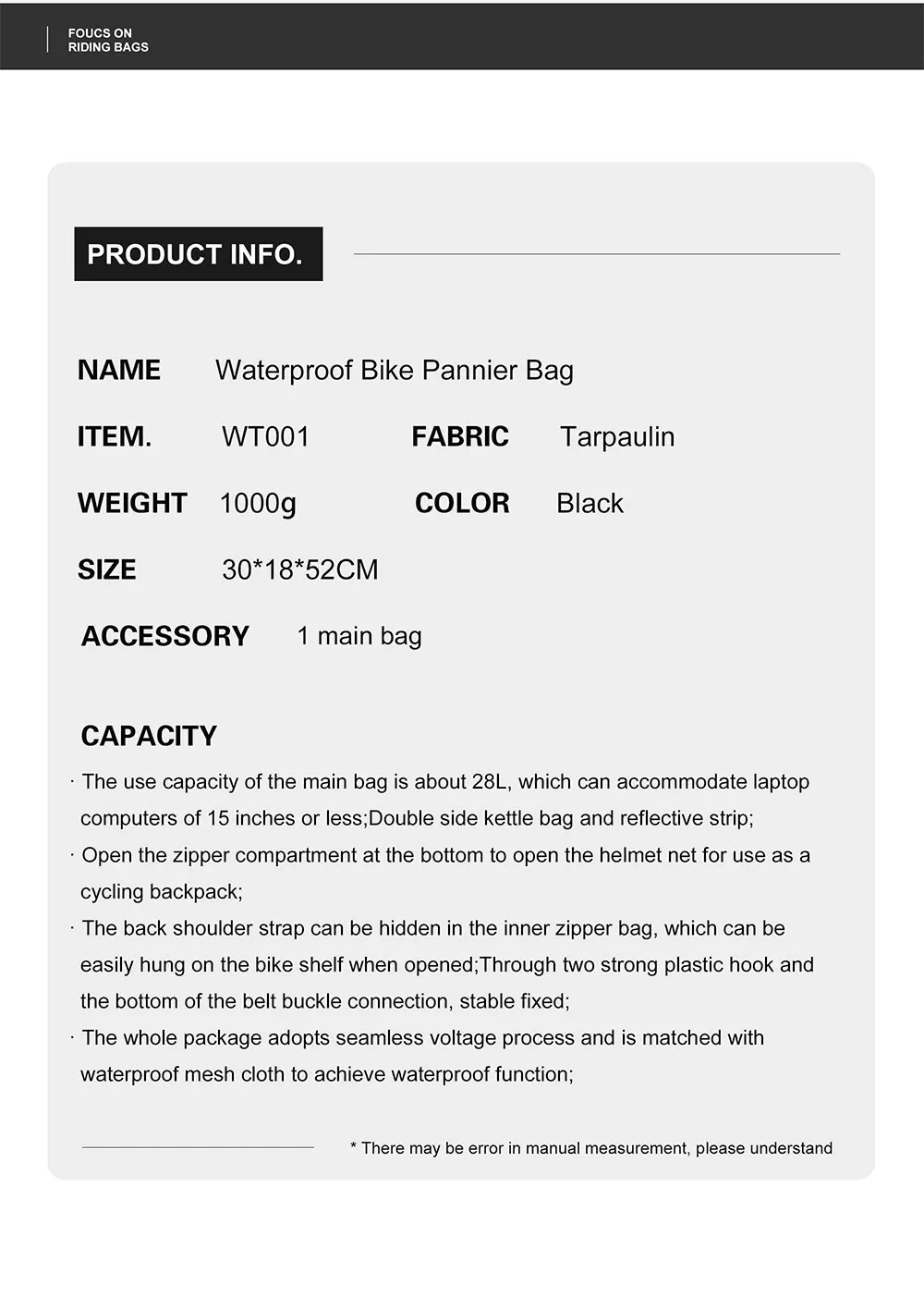 Rhinowalk 22L Wasserdichte Fahrrad Pannier Tasche Tragbare Radfahren Rucksack Fahrrad Hinten Rack MTB Stamm Tasche Pack Gepäck Tragen – Detail 9