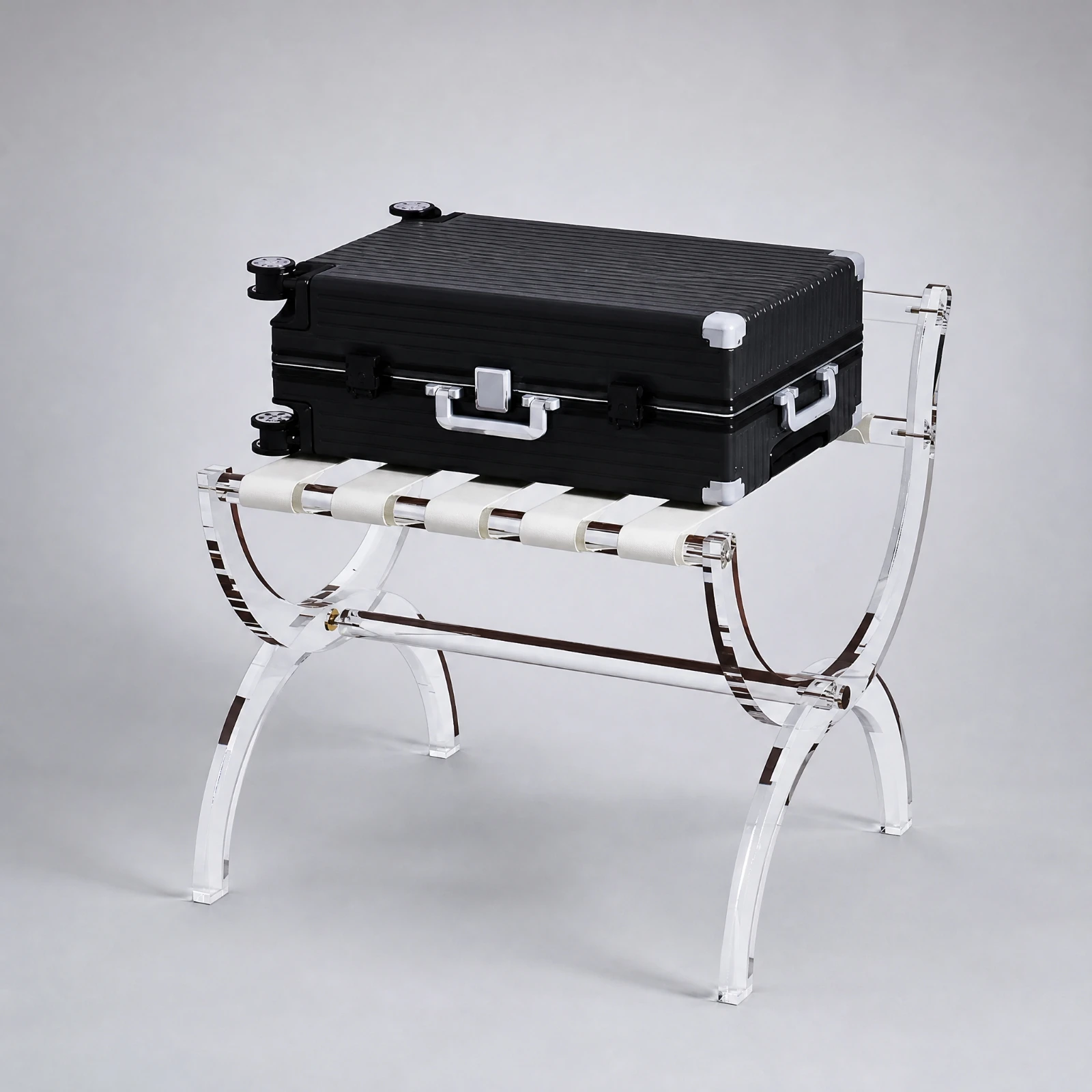 Portable Luggage Stand with Curved Legs Transparent Foldable Suitcase Rack Acrylic Suitcase Stand Sleek for Hotel Rooms