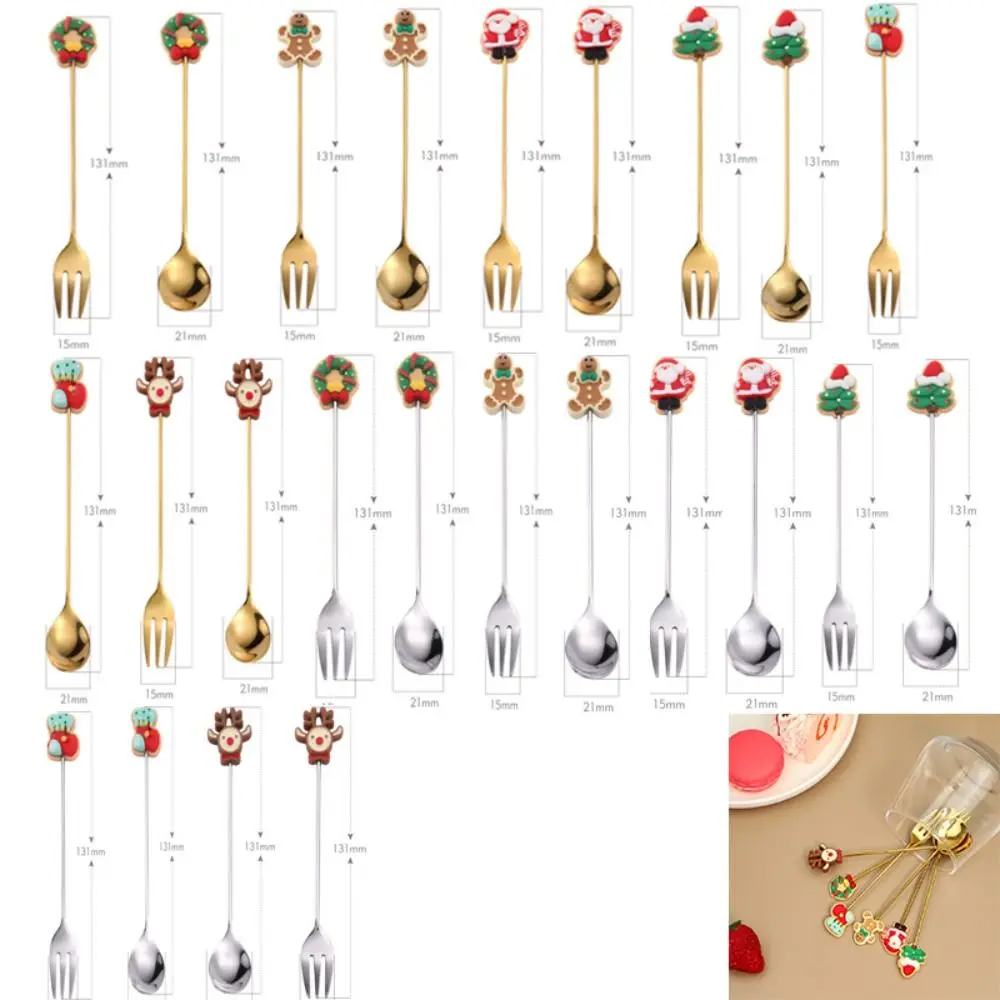 Stainless Steel Christmas Spoons Forks Set Gold Silver Elk Christmas Tree Gingerbread Man Coffee Spoons Multifunctional