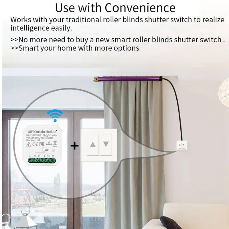 AA83 Tuya WIFI Smart Curtain Module Switch APP Remote Control 100-240VAC for Home Voice Control