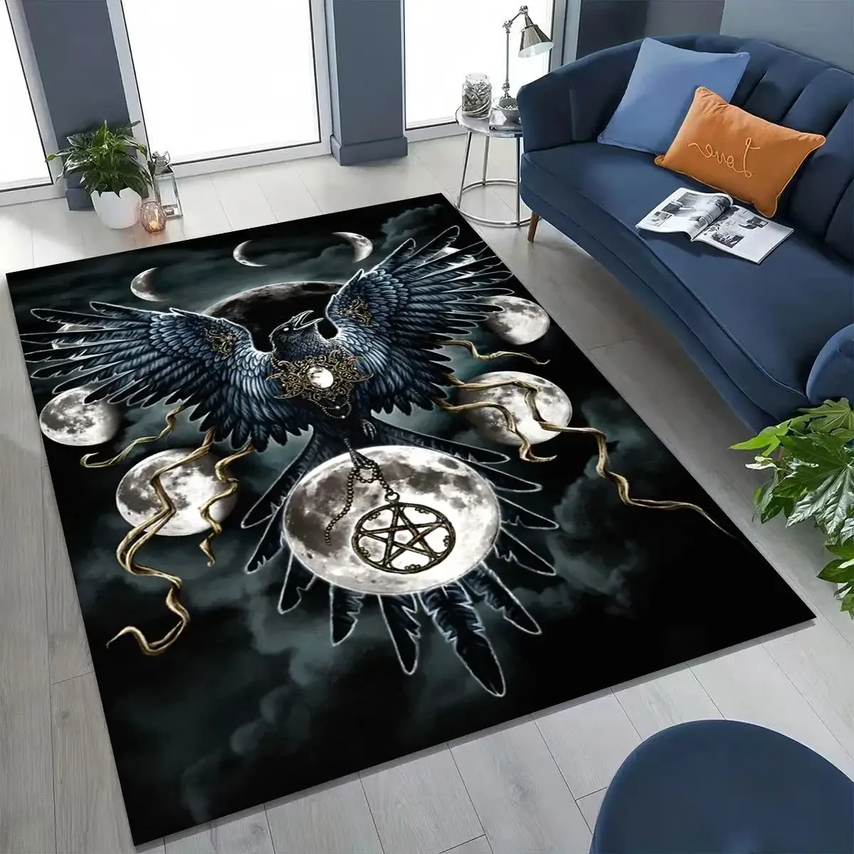 VIKAMA Dark Red Moon Crow Skull Rug Halloween Gothic Non Slip Stain Resistant for Gamer Living Room Spooky Decor