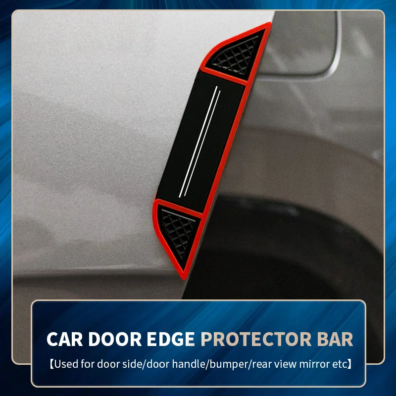 4-piece set of red edged two-line white car door anti-collision stickers, car door edge anti scratch stickers